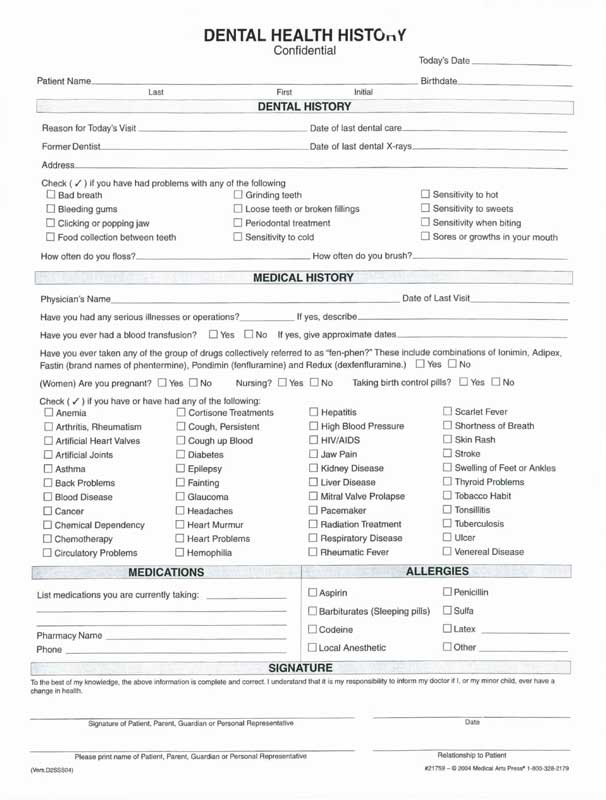 Dental History form